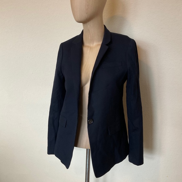 J. Crew Tall Regent Wool Flannel Blazer Dark Navy Fitted Lined Popped Collar EUC - Picture 8 of 16